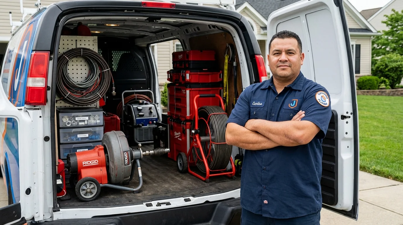 Professional drain cleaning equipment and Johns Plumbing LLC plumber in Osseo