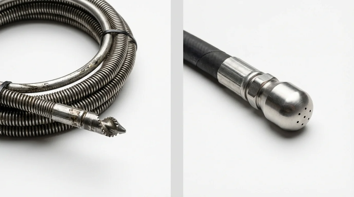 Drain snake cable and hydro jetting nozzle used for drain cleaning in Osseo, WI